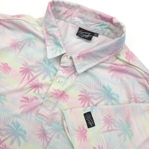 Sunday Swagger Polo Shirt Mens 2XL XXL Pink Palm Print Golf‎ Performance